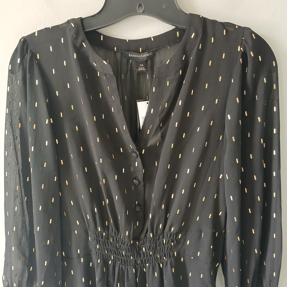 Banana Republic Women's Size XS Black Gold Metallic Blouson Dress Lined NWT!!! - Picture 4 of 16